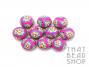 Hot Pink with Yellow and Blue Daisy 10mm Round Polymer Clay Beads